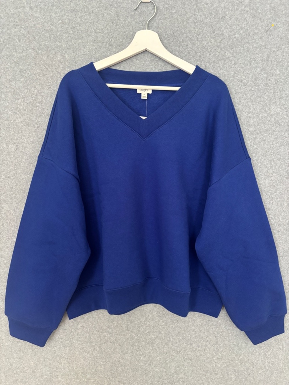 J. Crew NWT Fleece V-neck Woman sweatshirt Bright Indigo XL - Picture 4 of 12